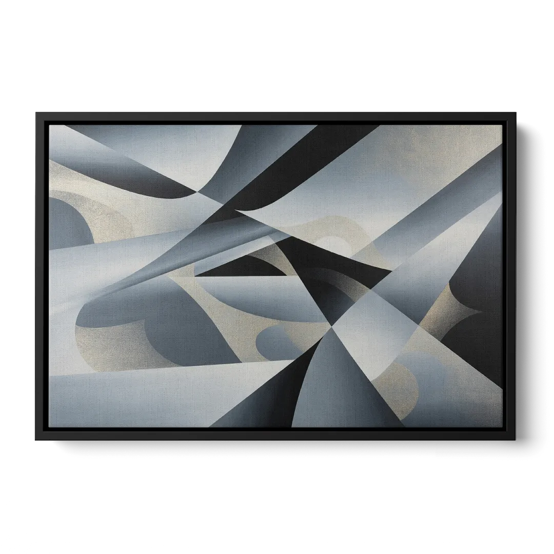 Opulent Geometry Grey and Silver Abstract - Black Frame Canvas
