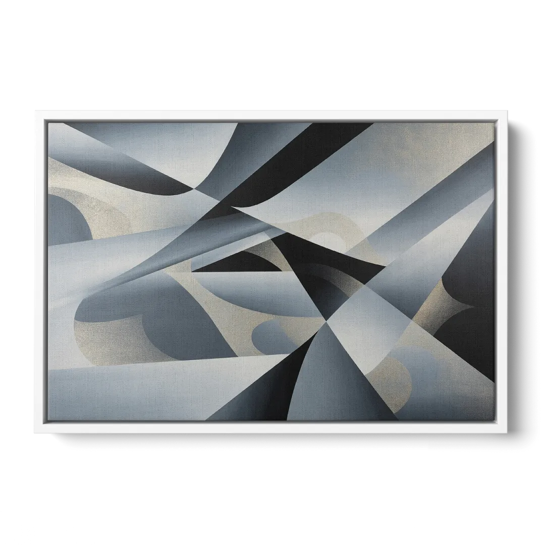 Opulent Geometry Grey and Silver Abstract - White Frame Canvas