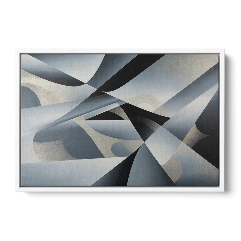 Opulent Geometry Grey and Silver Abstract Front - White Canvas Wall Art