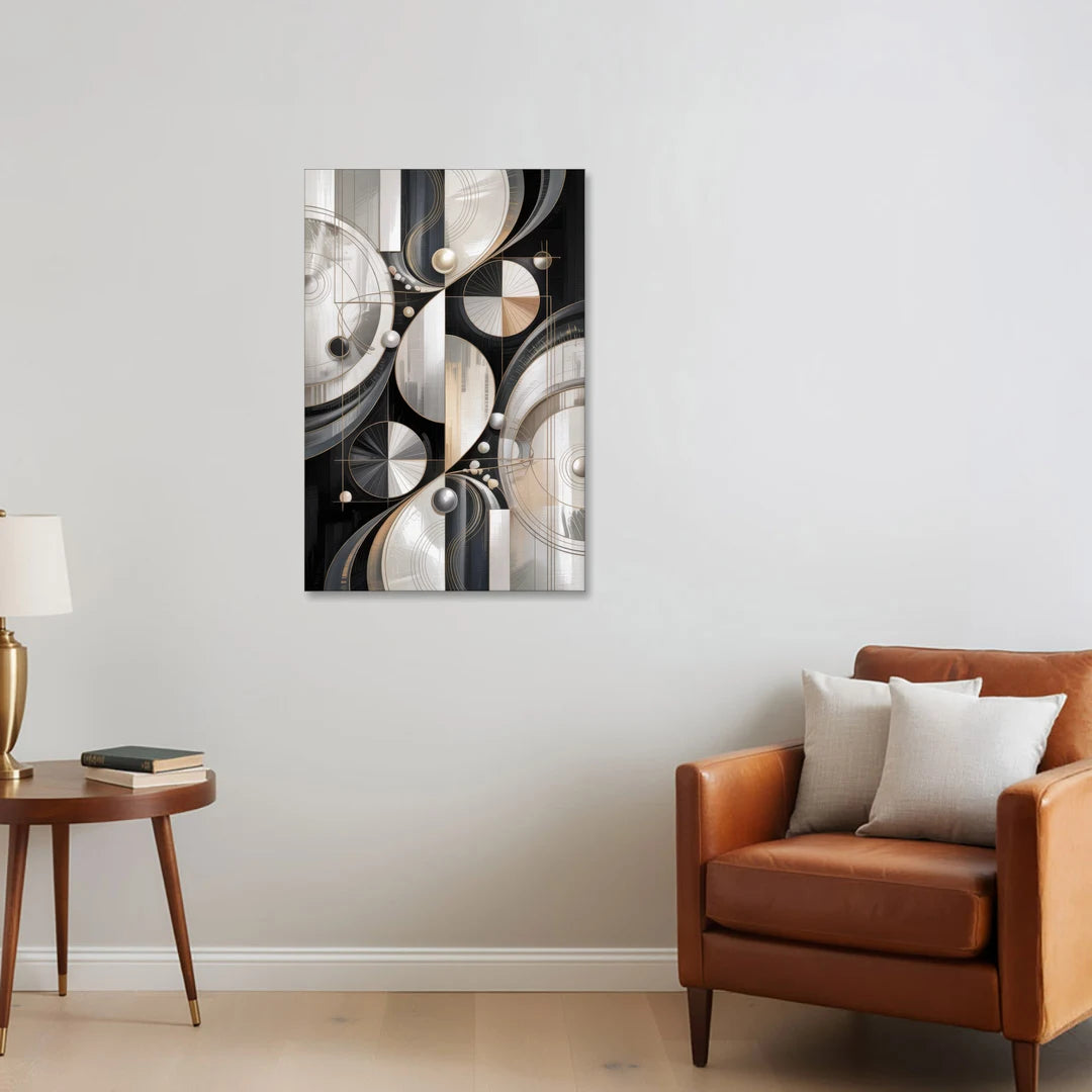 Opulent Geometry Grey and White Abstract - Canvas Wall Art - Sofa - 24x36