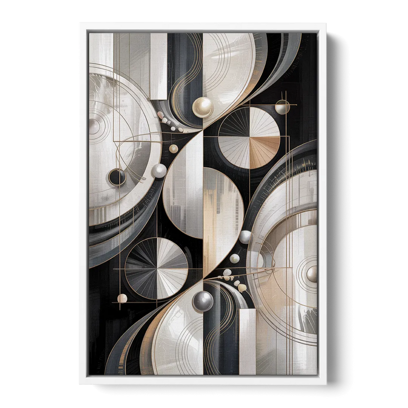 Opulent Geometry Grey and White Abstract Front - White Canvas Wall Art