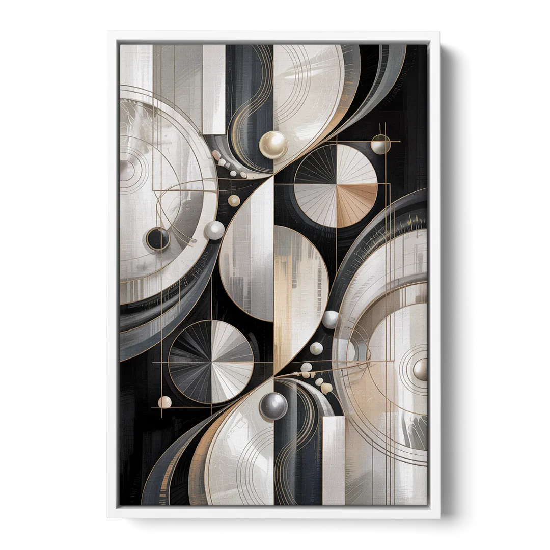 Opulent Geometry Grey and White Abstract - White Frame Canvas
