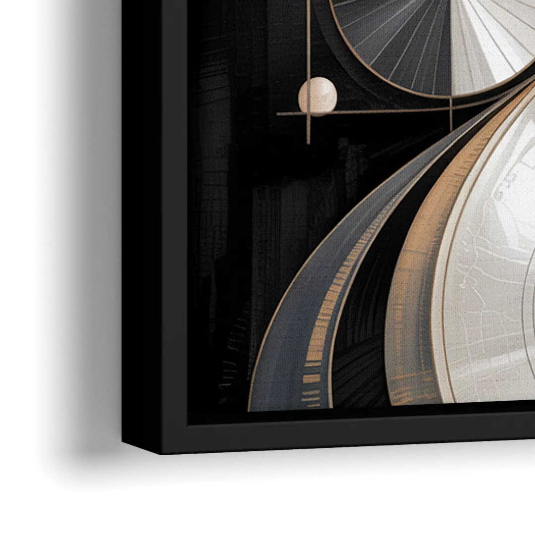 Opulent Geometry Grey and White Abstract - Close-Up Black Frame Canvas