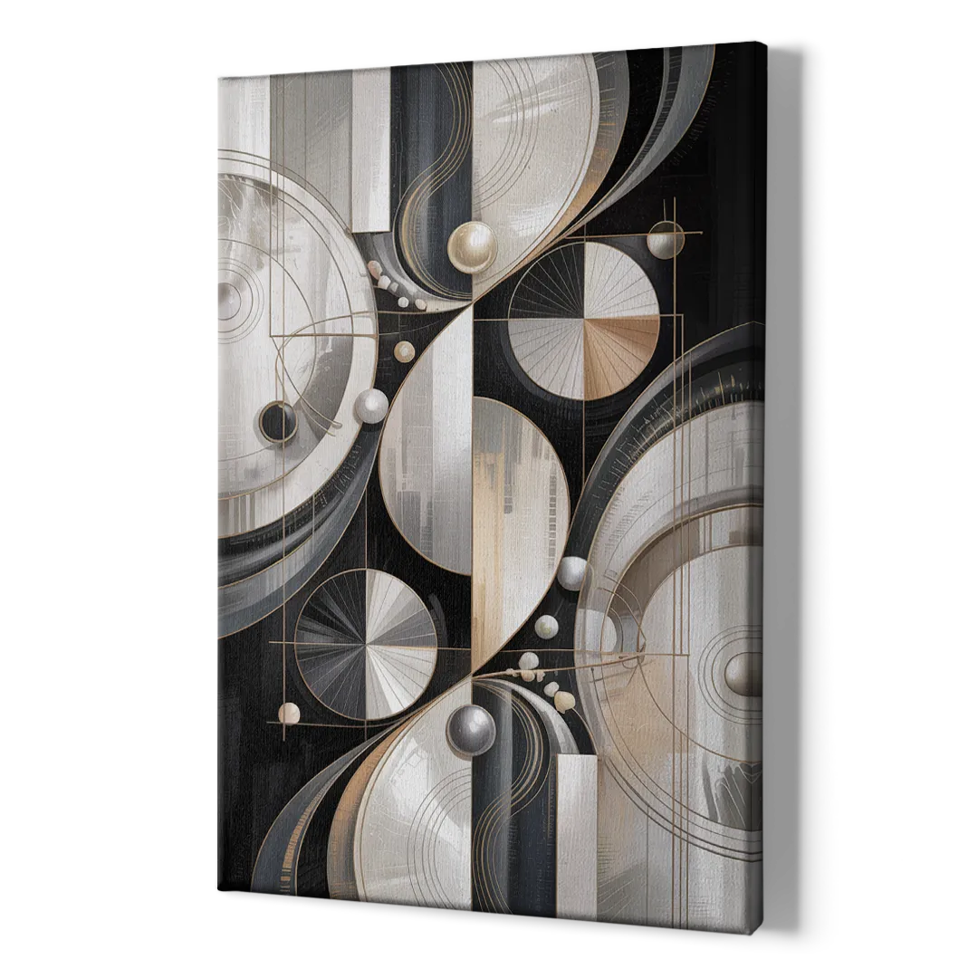 Opulent Geometry Grey and White Abstract - Canvas Print Art Sides