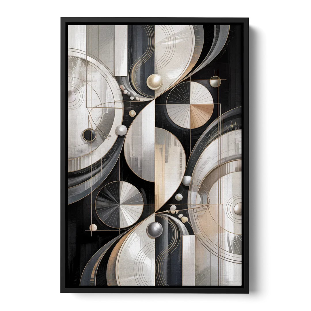 Opulent Geometry Grey and White Abstract - Black Frame Canvas