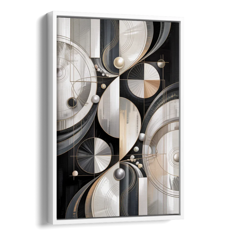 Opulent Geometry Grey and White Abstract Side - White Canvas Wall Art