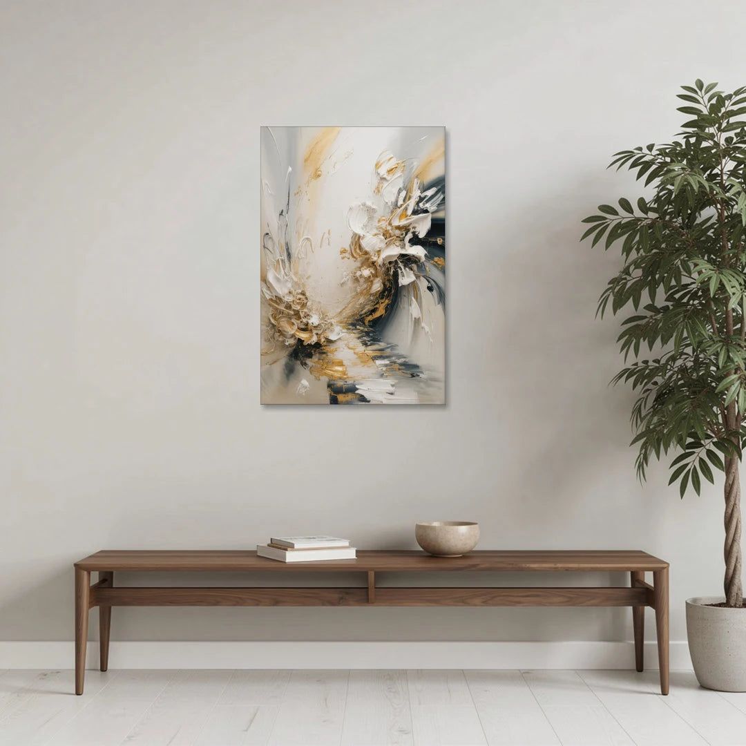 Opulent Gestures White and Gold - Canvas Wall Art - Coffee Table - 24x36
