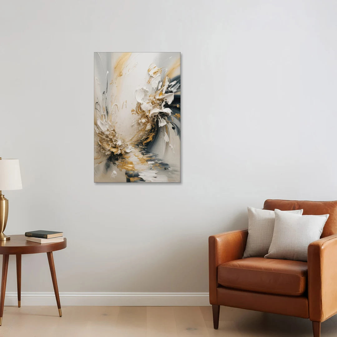 Opulent Gestures White and Gold - Canvas Wall Art - Sofa - 24x36