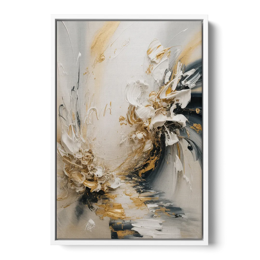 Opulent Gestures White and Gold - White Frame Canvas