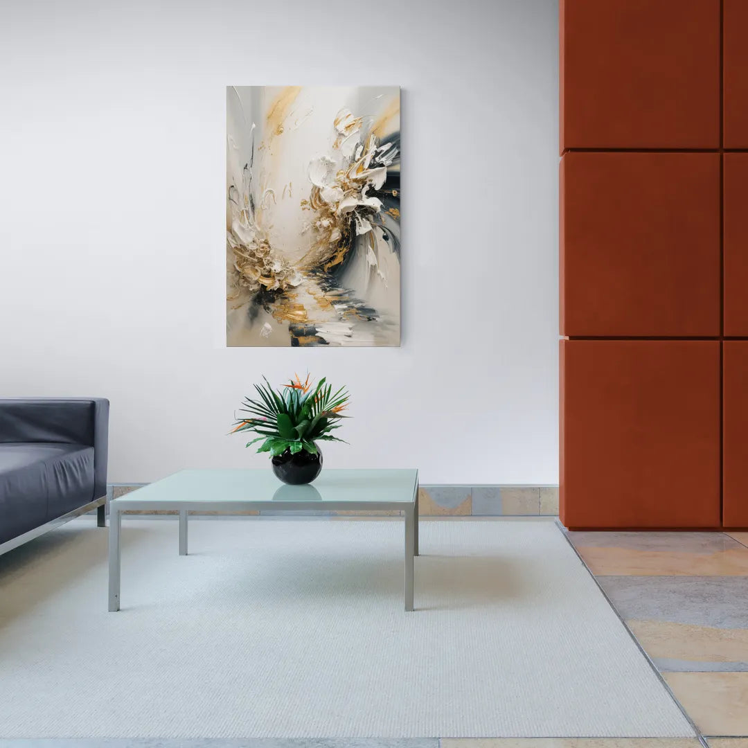 Opulent Gestures White and Gold - Canvas Wall Art Living Room