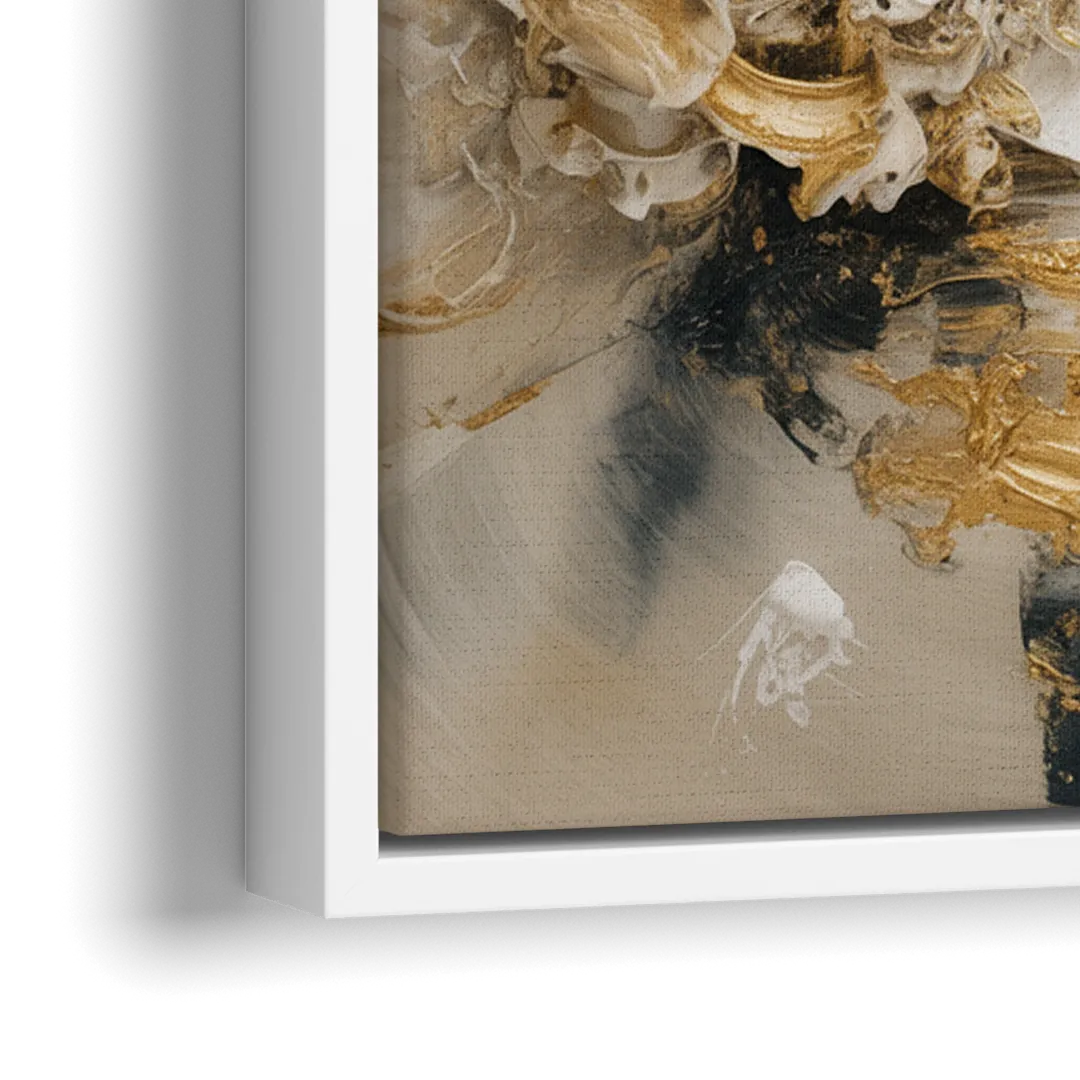 Opulent Gestures White and Gold - Close-Up White Frame Canvas