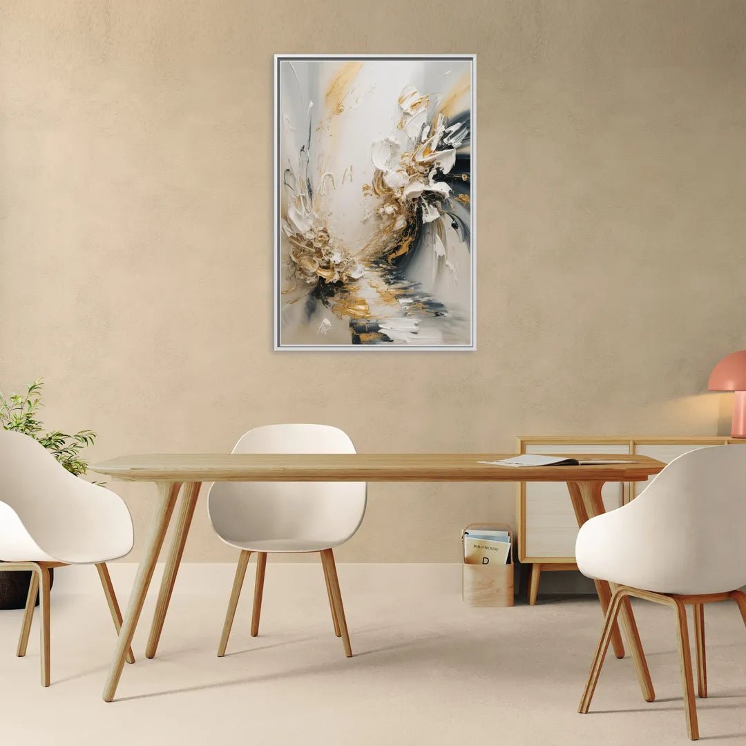 Opulent Gestures White and Gold - Living Room White Frame Canvas