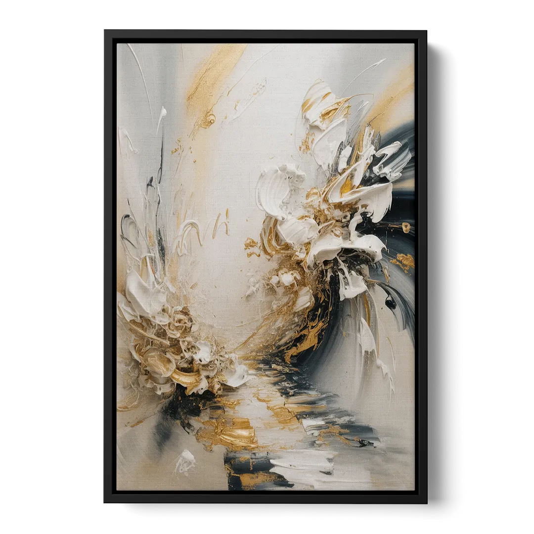 Opulent Gestures White and Gold - Black Frame Canvas