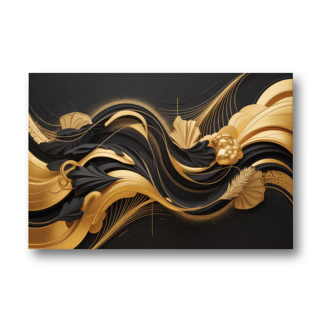 Opulent Harmony Black and Gold Abstract - Canvas Wall Art - Front