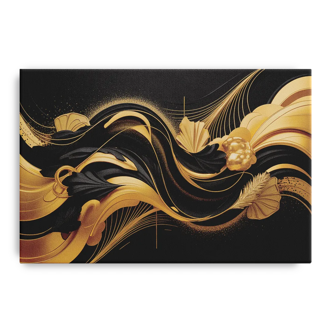 Opulent Harmony Black and Gold Abstract - Canvas Wall Art