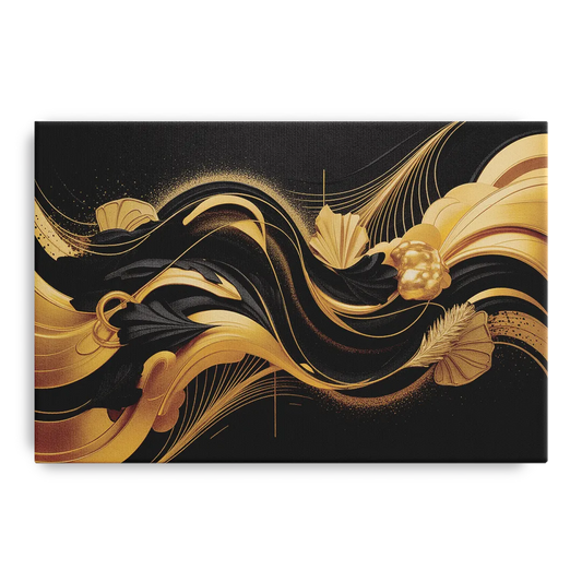 Opulent Harmony Black and Gold Abstract - Canvas Wall Art