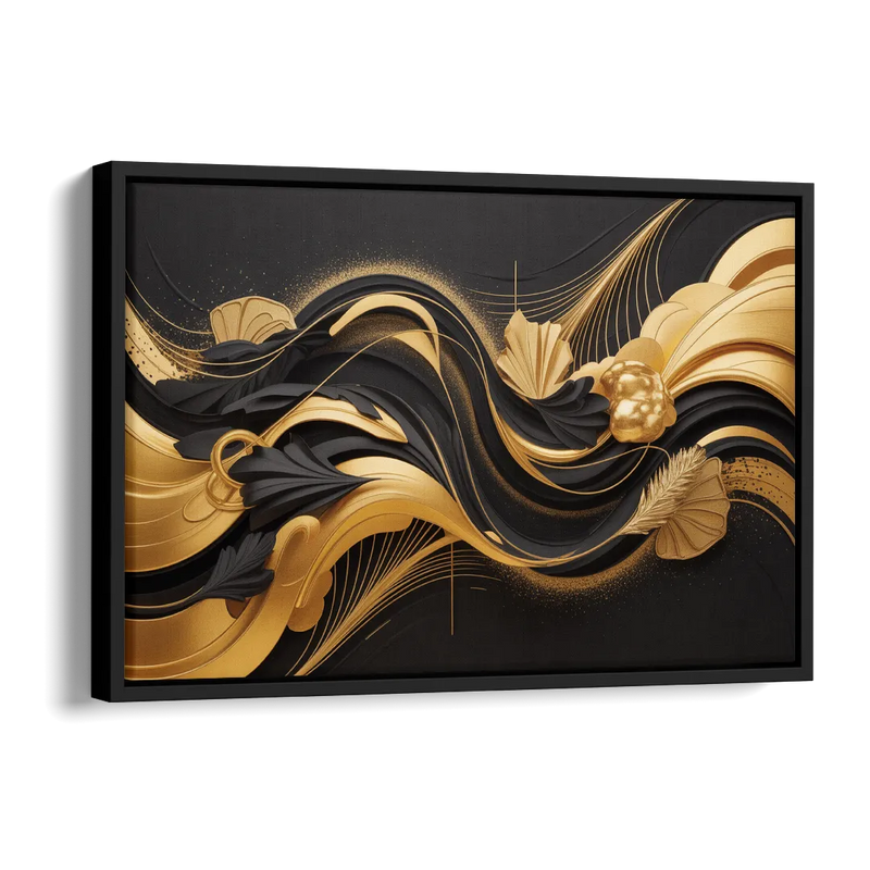 Opulent Harmony Black and Gold Abstract Side - Black Canvas Wall Art