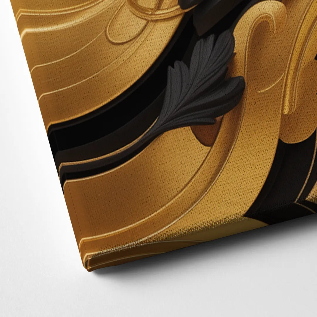 Opulent Harmony Black and Gold Abstract Canvas Close Up