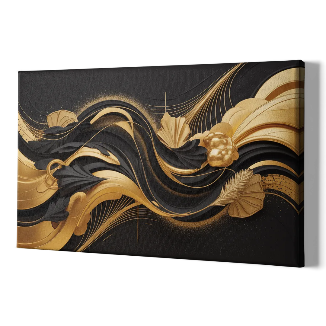 Opulent Harmony Black and Gold Abstract - Canvas Print Art Sides