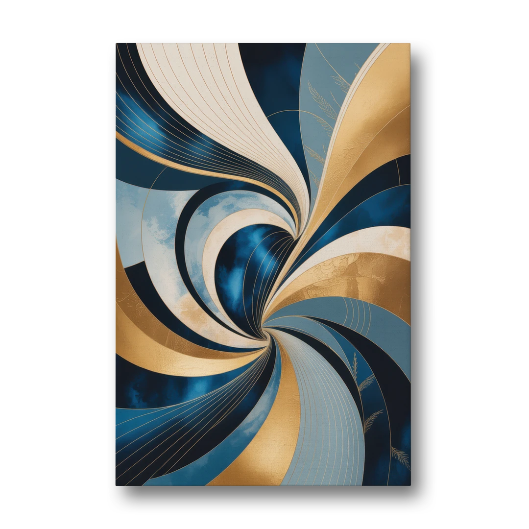 Opulent Harmony Blue and Gold Abstract - Canvas Wall Art - Front