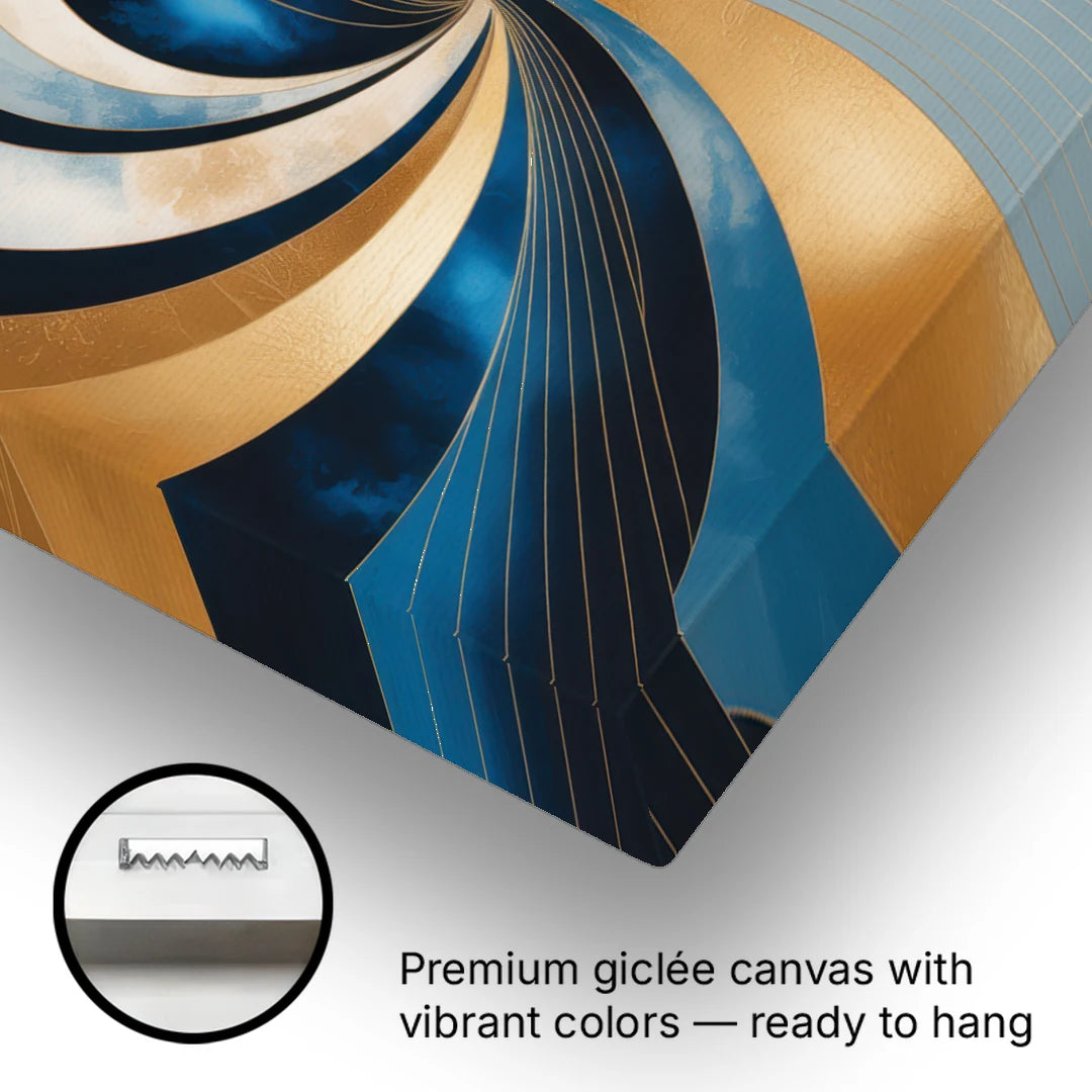 Opulent Harmony Blue and Gold Abstract - Canvas Wall Art - Gallery Wrap Corner