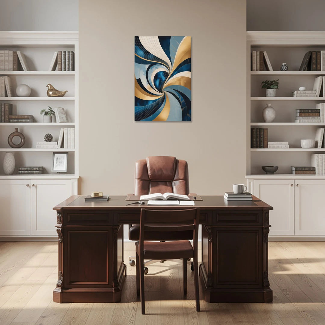 Opulent Harmony Blue and Gold Abstract - Canvas Wall Art - Office - 24x36