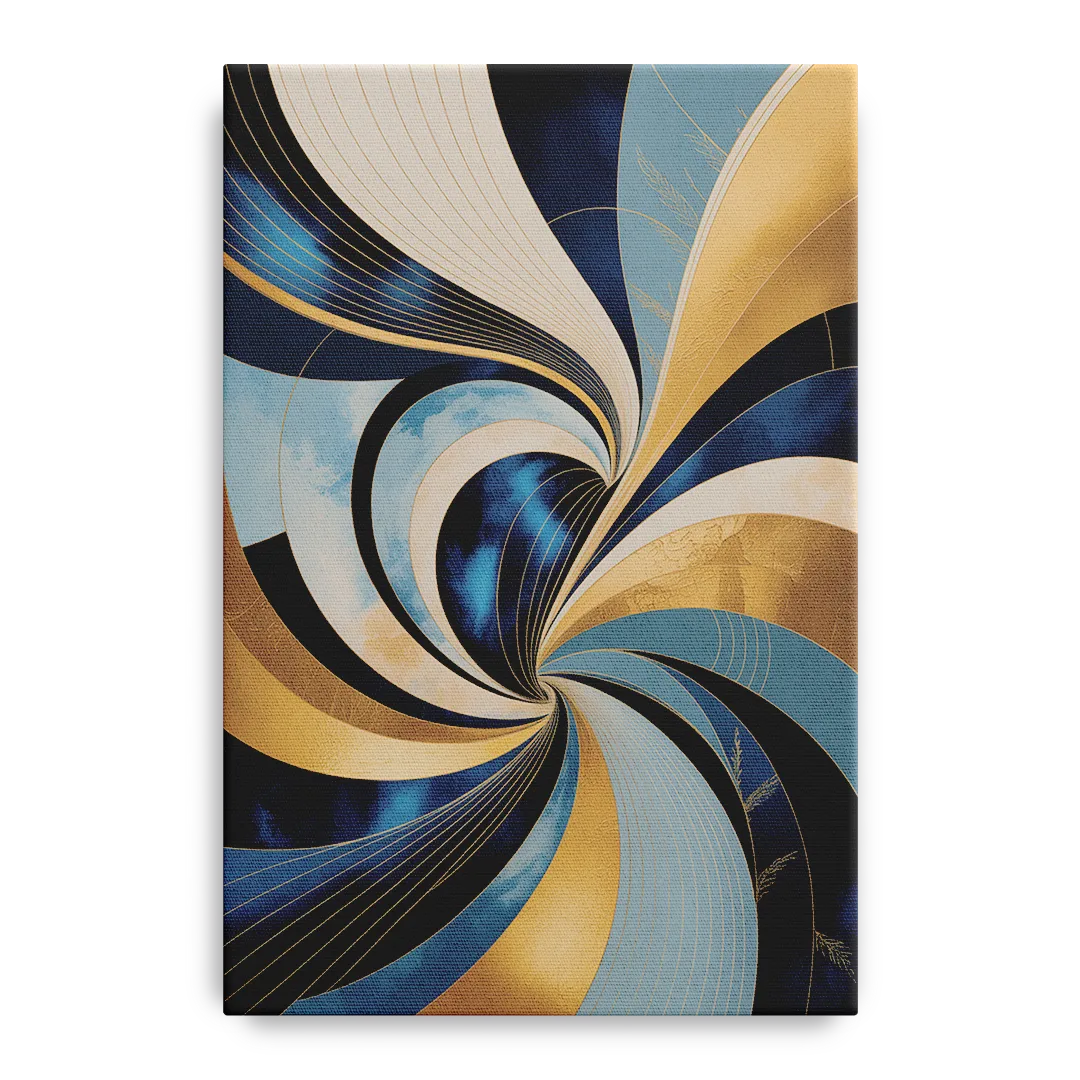 Opulent Harmony Blue and Gold Abstract - Canvas Wall Art