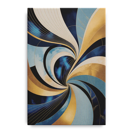 Opulent Harmony Blue and Gold Abstract - Canvas Wall Art