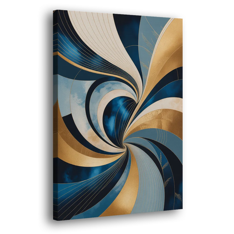 Opulent Harmony Blue and Gold Abstract - Canvas Wall Art