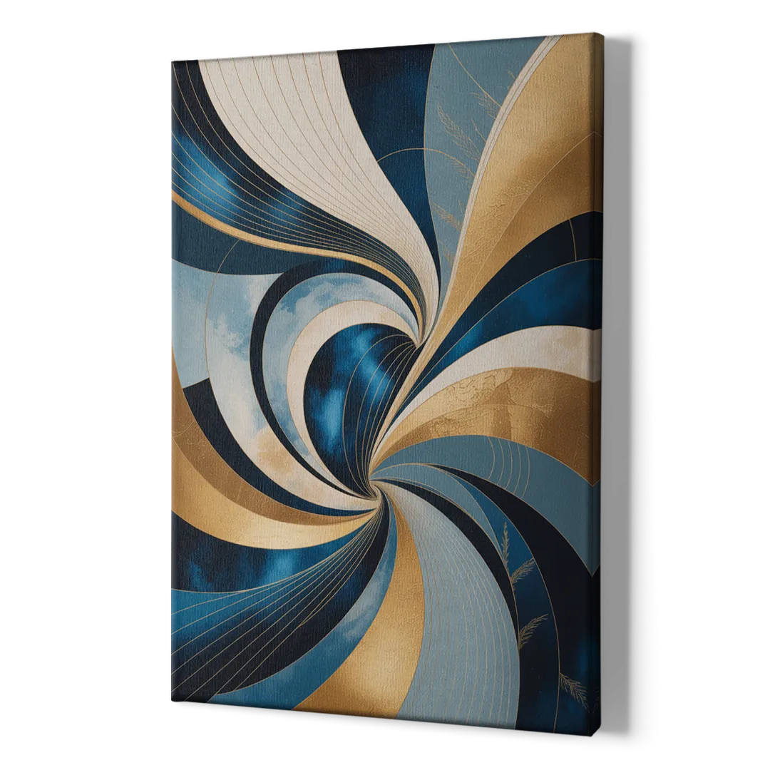 Opulent Harmony Blue and Gold Abstract - Canvas Print Art Sides