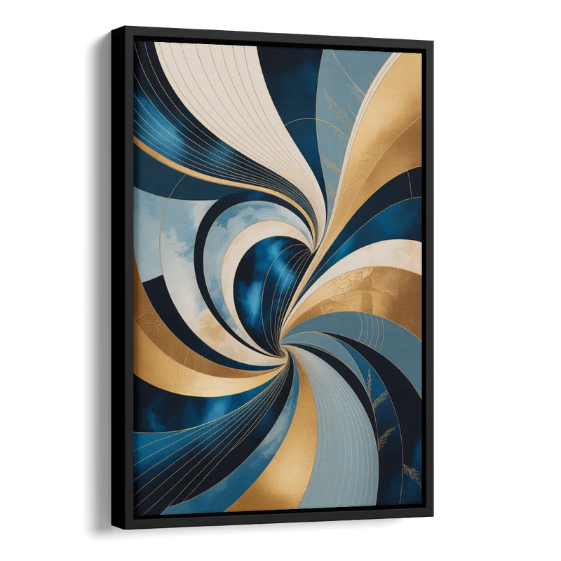 Opulent Harmony Blue and Gold Abstract Side - Black Canvas Wall Art