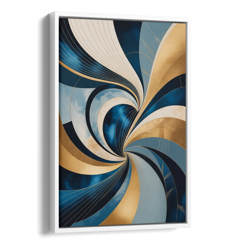 Opulent Harmony Blue and Gold Abstract Side - White Canvas Wall Art