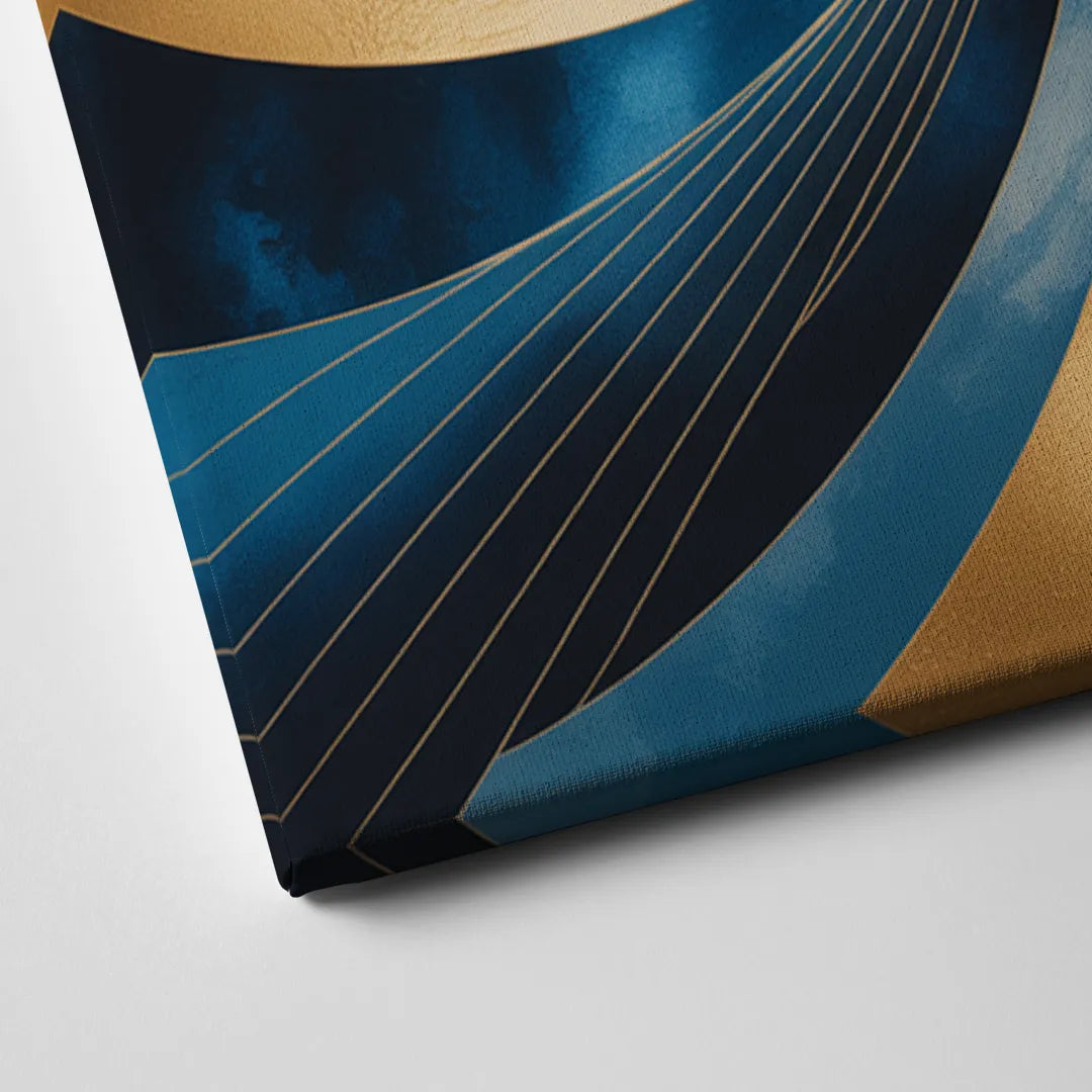 Opulent Harmony Blue and Gold Abstract Canvas Close Up