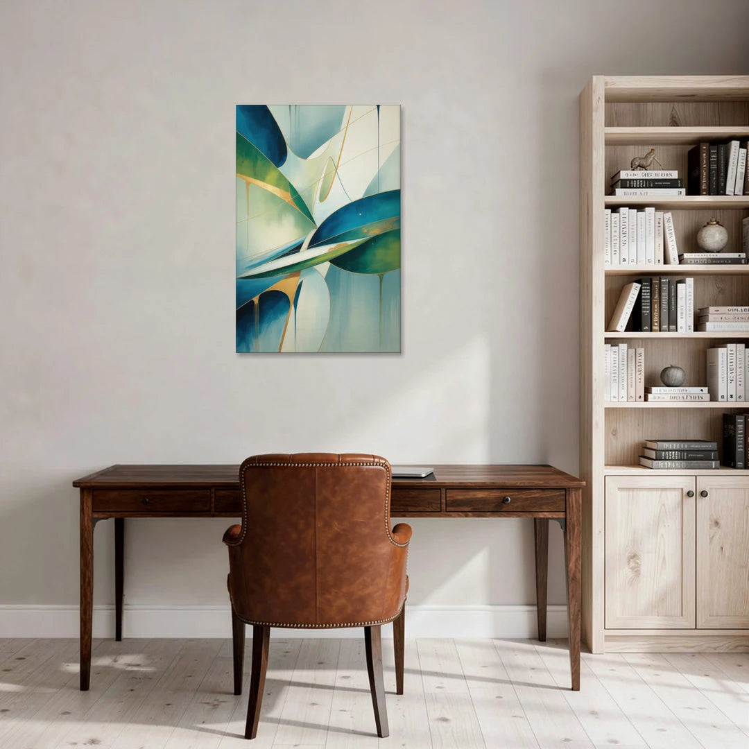 Opulent Harmony Blue and Green Abstract - Canvas Wall Art - Office - 24x36