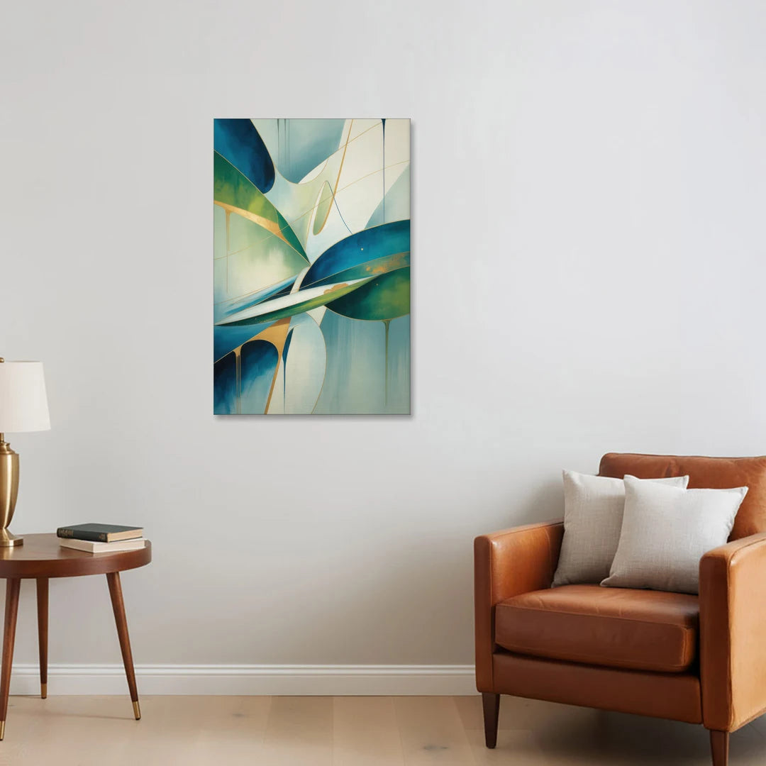 Opulent Harmony Blue and Green Abstract - Canvas Wall Art - Sofa - 24x36