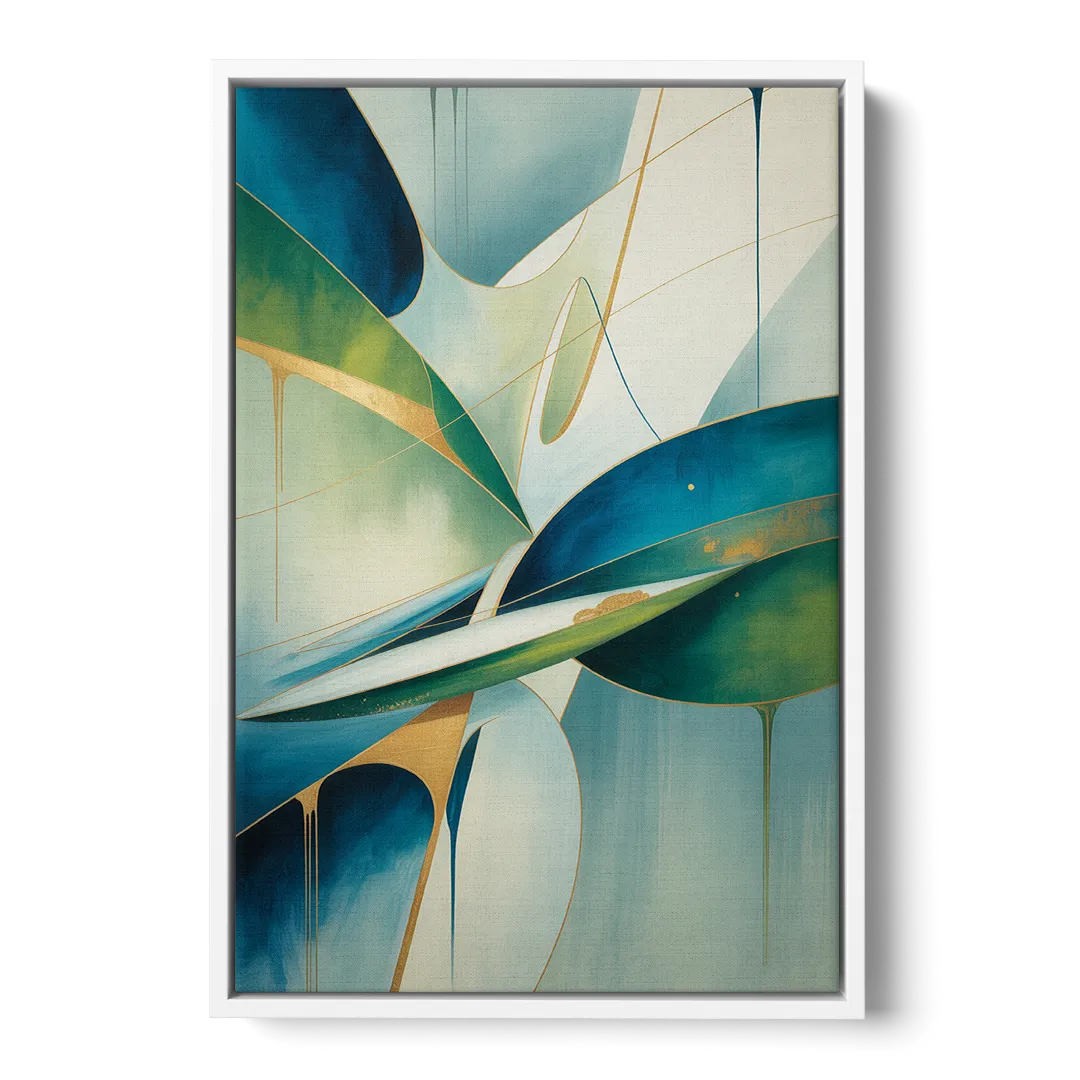 Opulent Harmony Blue and Green Abstract - White Frame Canvas