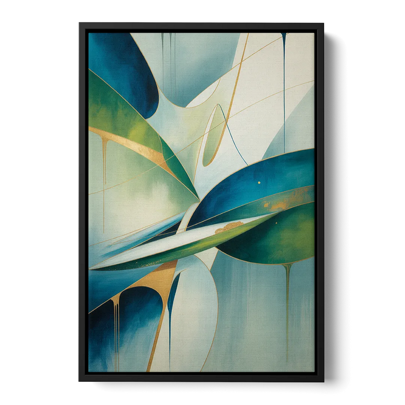 Opulent Harmony Blue and Green Abstract Front - Black Canvas Wall Art