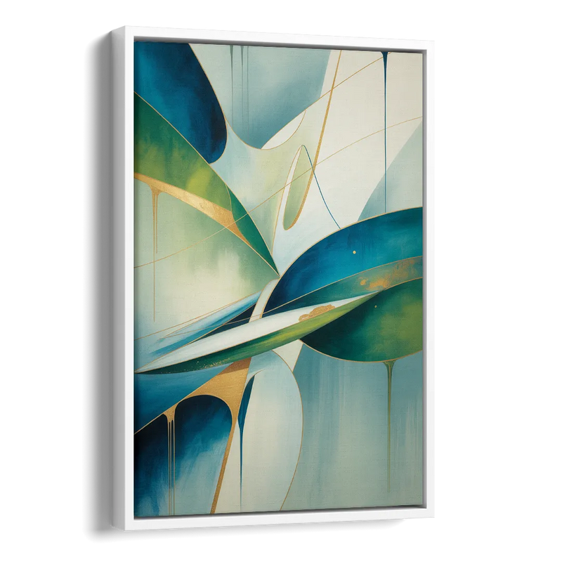 Opulent Harmony Blue and Green Abstract Side - White Canvas Wall Art