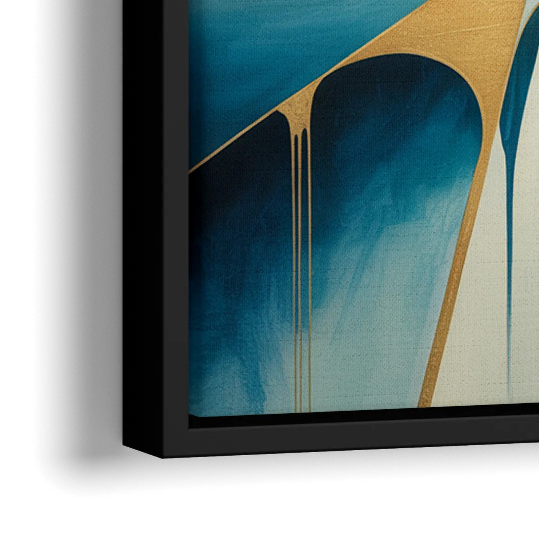 Opulent Harmony Blue and Green Abstract - Close-Up Black Frame Canvas