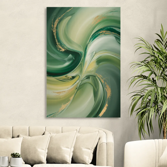 Opulent Harmony Green Abstract Living Room - Canvas Wall Art