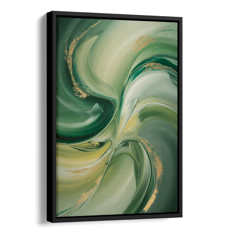 Opulent Harmony Green Abstract Side - Black Canvas Wall Art