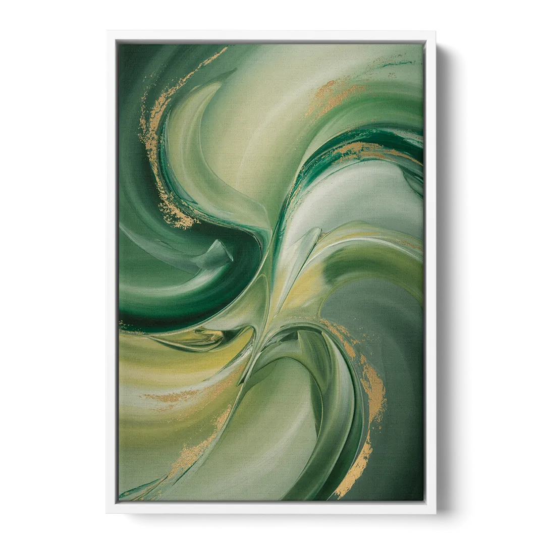 Opulent Harmony Green Abstract - White Frame Canvas