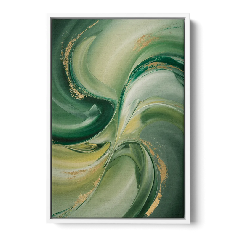 Opulent Harmony Green Abstract Front - White Canvas Wall Art