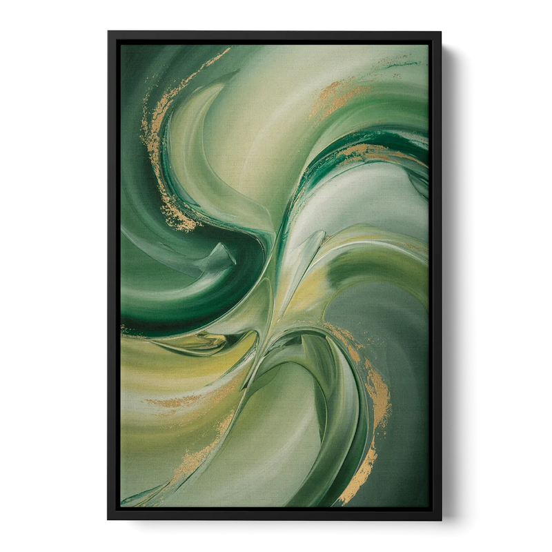 Opulent Harmony Green Abstract Front - Black Canvas Wall Art