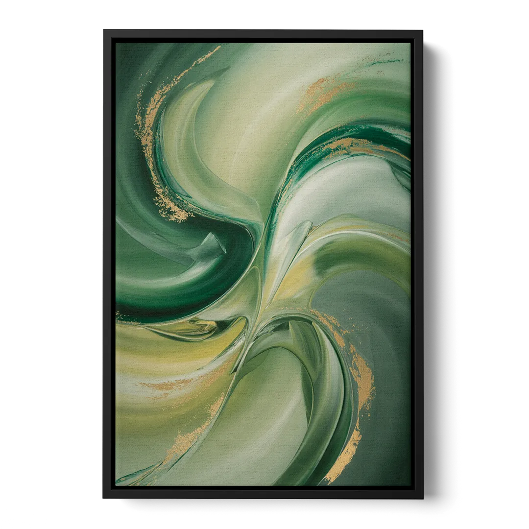 Opulent Harmony Green Abstract - Black Frame Canvas
