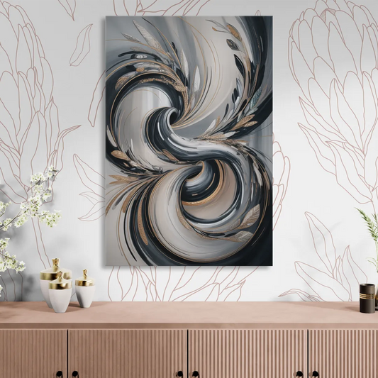 Opulent Iridescence Grey Abstract Living Room - Canvas Wall Art