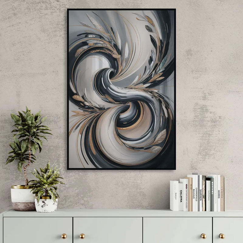 Opulent Iridescence Grey Abstract Sitting Room - Black Canvas Wall Art