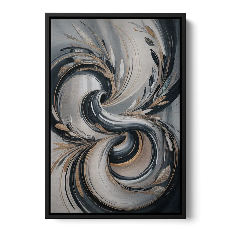 Opulent Iridescence Grey Abstract Front - Black Canvas Wall Art
