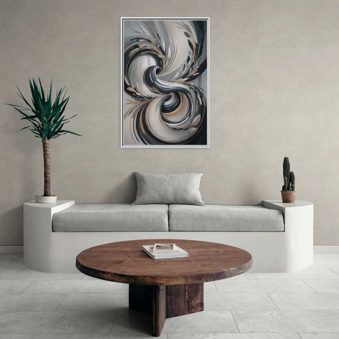 Opulent Iridescence Grey Abstract - Living Room White Frame Canvas
