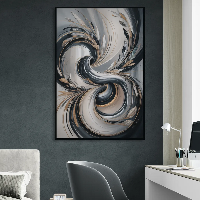 Opulent Iridescence Grey Abstract Living Room - Black Canvas Wall Art
